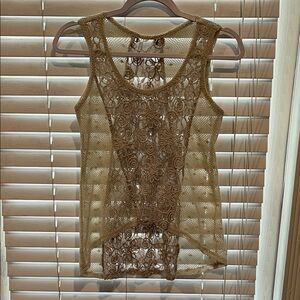 Elegant Lace Sleeveless Top - Tan